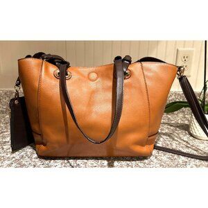 G.H. Bass & Co. Tan Leather Tote Bag With Removable Pouch & Adjustable Strap